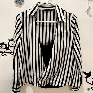 Zara Black and White Patterned Blouse